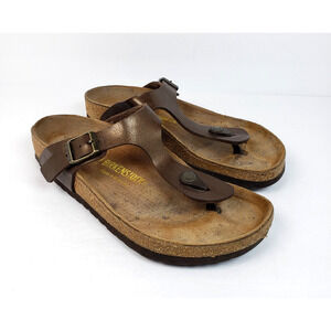 Birkenstock Gizeh Womens Size EU 38 US 7-7.5 Brown Leather Slip On Thong Sandals